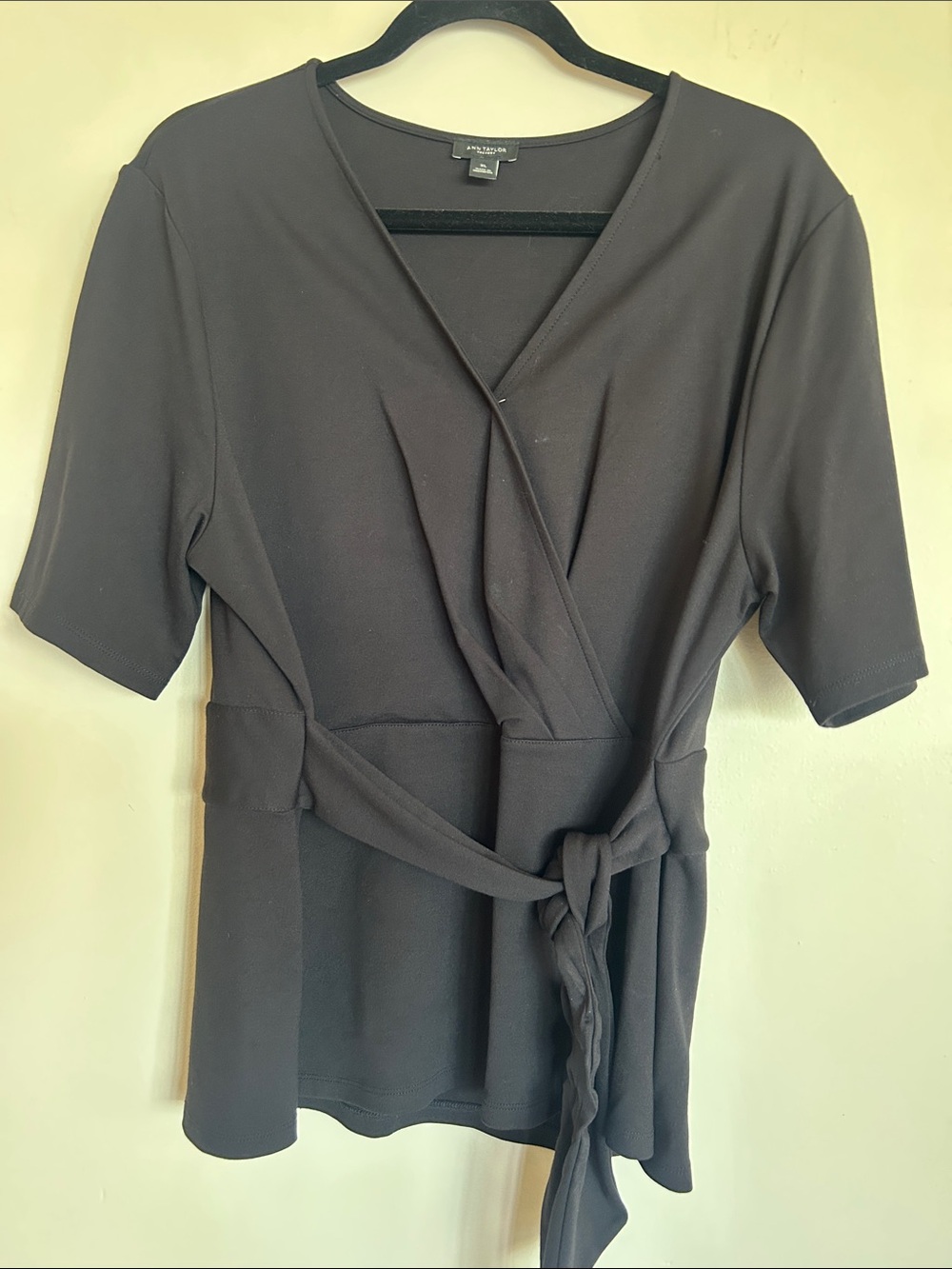 Ann Taylor Factory Black Wrap Front Short Sleeve Tunic